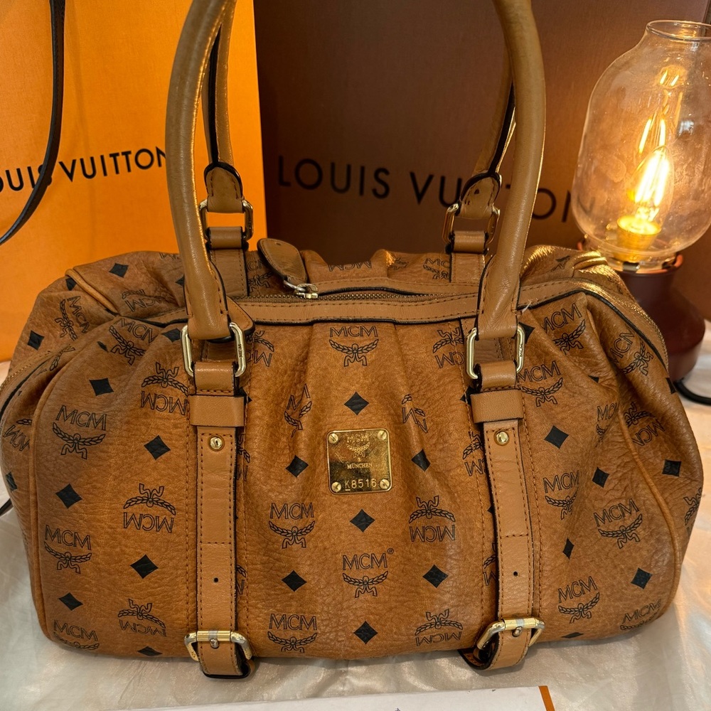 MCM Cognac Bowler Tote Visetos